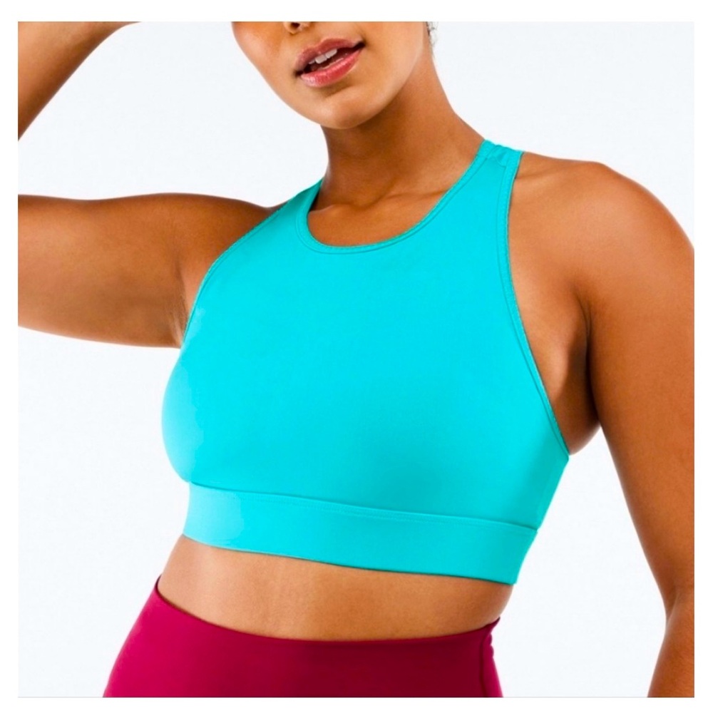 Fabletics Turquoise High-Neck Sports Bra